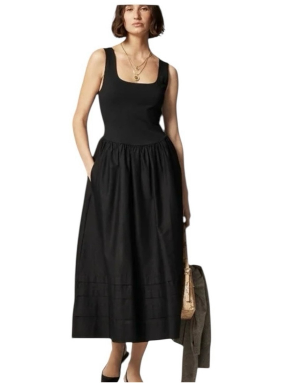 J Crew Black Sleeveless Scoop-Neck Midi Skirt Dress XL Tall